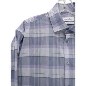 Calvin Klein Regular Fit Wrinkle Free Stretch Plaid Shirt Mens M 15-15.5 36/37